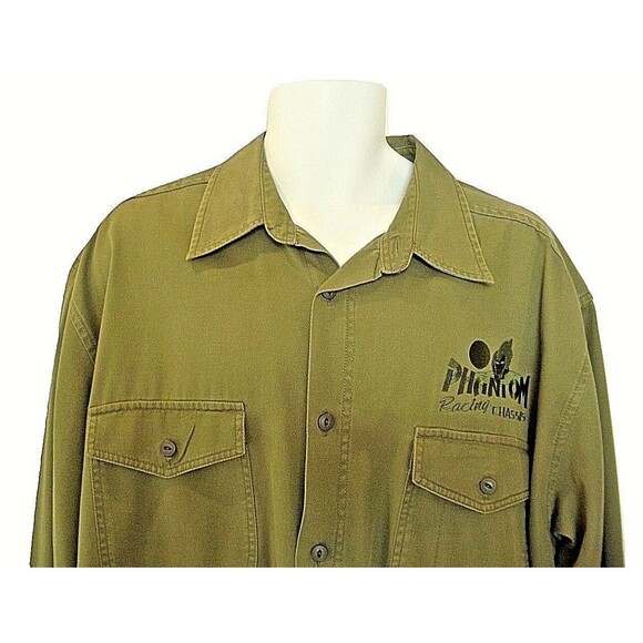 Levi Strauss & CO Phantom Racing Shirt Green Embroidered Khaki Long Sleeve L - Picture 2 of 7